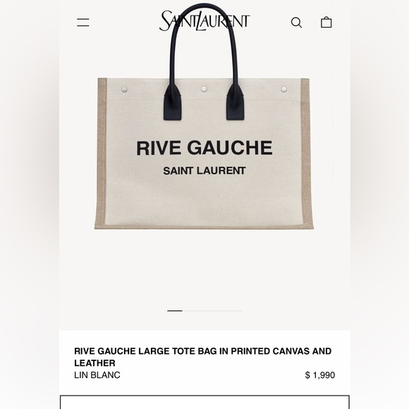 YSL Rive Gauche Large Tote Bag In Printed Canvas And Leather Lin Blanc Like New - Picture 14 of 17